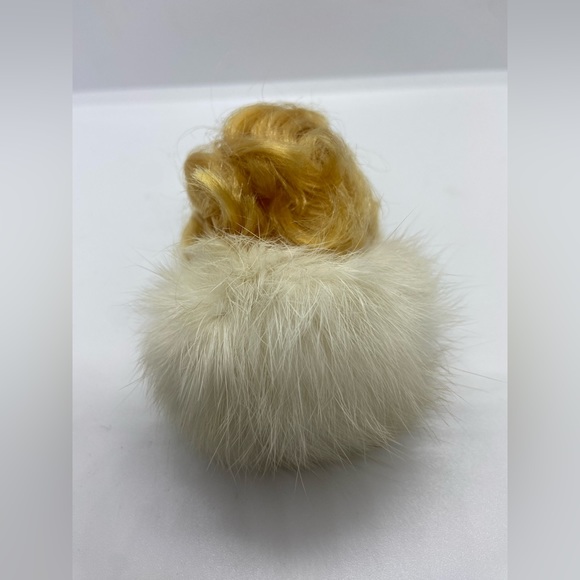 Vintage Barbie Doll Head Only Keychain Real Rabbit Tail Fur Blonde Wendy Clone - Picture 9 of 11